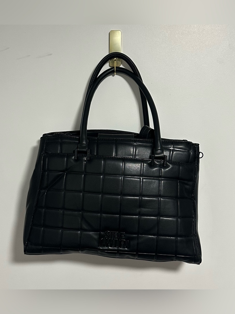Steve Madden Black Quilted Square-Grid Tote